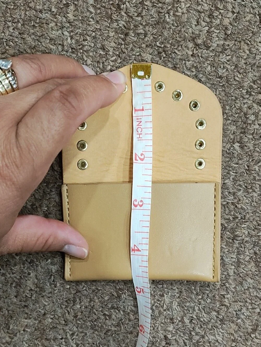 Beige Studded Mini Faux Leather Wallet